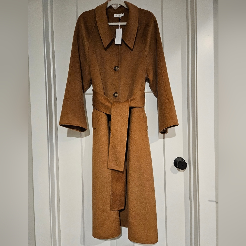 NWT Button Up Collar Silk Wool Blend Coat (Bronze) - Silk Maison - Picture 10 of 14